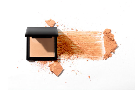powder compact of beauty makeup cosmetic primer foundation isolated product packagingの写真素材