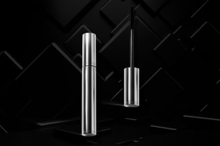 mascara for lashes with brush and bottle tube, cosmetic makeup for product mockup brandingの写真素材