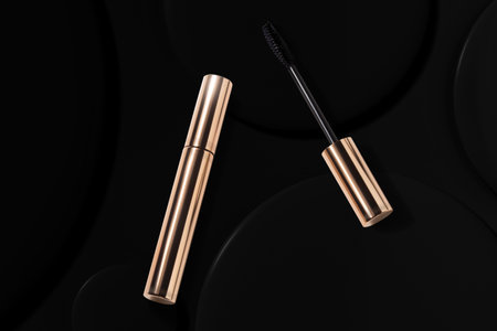 mascara for lashes with brush and bottle tube, cosmetic makeup for product mockup brandingの写真素材