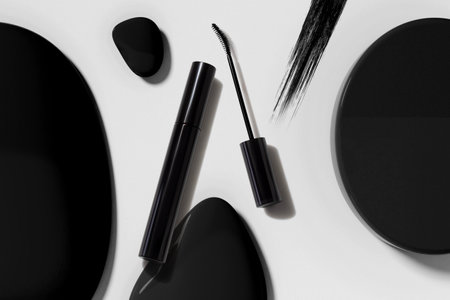 mascara for lashes with brush and bottle tube, cosmetic makeup for product mockup brandingの写真素材