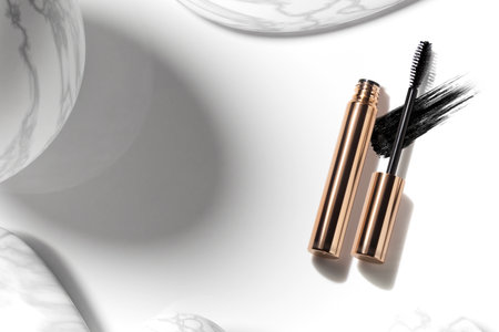 mascara for lashes with brush and bottle tube, cosmetic makeup for product mockup branding