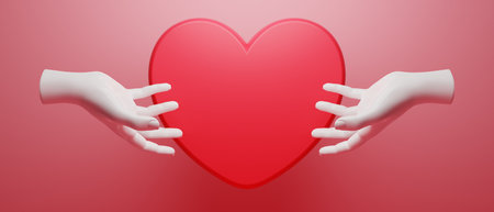3d illustration rendering wallpaper abstrac background, love happy valentine's day, red heart element for weddingの写真素材