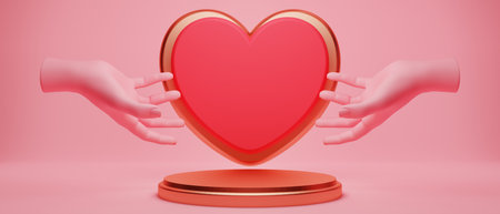 3d illustration rendering wallpaper abstrac background, love happy valentine's day, red heart element for weddingの写真素材