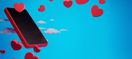 3d illustration rendering wallpaper abstrac background, love happy valentine's day, red heart element for weddingの写真素材