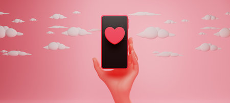 3d illustration rendering wallpaper abstrac background, love happy valentine's day, red heart element for weddingの写真素材