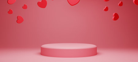 3d illustration rendering wallpaper abstrac background, love happy valentine's day, red heart element for weddingの写真素材
