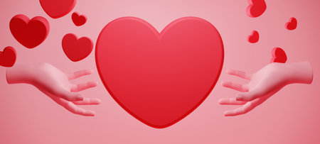 3d illustration rendering wallpaper abstrac background, love happy valentine's day, red heart element for weddingの写真素材