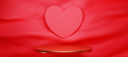 3d illustration rendering wallpaper abstrac background, love happy valentine's day, red heart element for weddingの写真素材