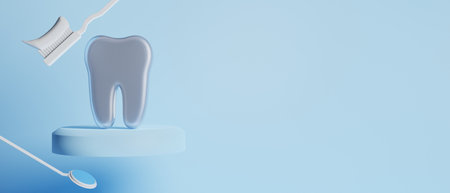 3d object illustration for dentist tooth with tools of medical health care for dental clinic hospital bussinessの写真素材
