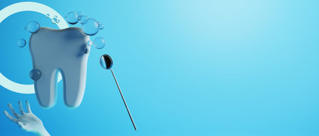3d object illustration for dentist tooth with tools of medical health care for dental clinic hospital bussinessの写真素材