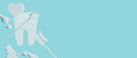 3d object illustration for dentist tooth with tools of medical health care for dental clinic hospital bussinessの写真素材