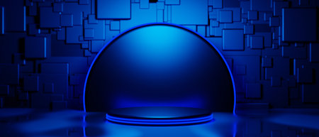 3d illustration rendering of technology futuristic cyberpunk display, gaming scifi stage pedestal backgroundの写真素材