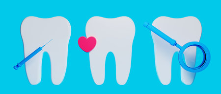 3d object illustration for dentist tooth with tools of medical health care for dental clinic hospital bussinessの写真素材