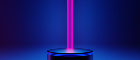 3d illustration rendering of technology futuristic cyberpunk display, gaming scifi stage pedestal backgroundの写真素材