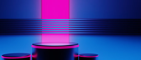 3d illustration rendering of technology futuristic cyberpunk display, gaming scifi stage pedestal...