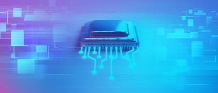 microchip brain neural of AI robot for high technology network, quantum computer processing, 3d illustration renderingの写真素材