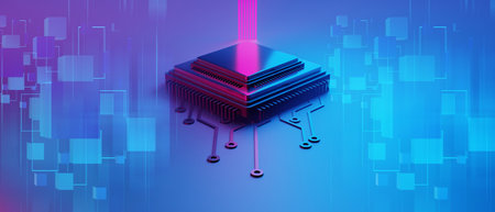 microchip brain neural of AI robot for high technology network, quantum computer processing, 3d illustration renderingの写真素材