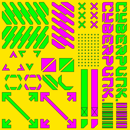 cyberpunk scifi gaming seamless pattern sticker template with collection set, 2d vector illustration renderingのイラスト素材