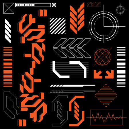 cyberpunk scifi gaming futuristic icon pattern seamless set collection template, 2d illustration rendering vectorのイラスト素材