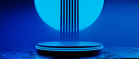 3d illustration rendering of technology futuristic cyberpunk display, gaming scifi stage pedestal...
