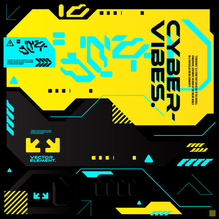 cyberpunk scifi gaming futuristic icon pattern seamless set collection template, 2d illustration rendering vectorのイラスト素材