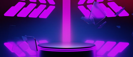 3d illustration rendering of technology futuristic cyberpunk display, gaming scifi stage pedestal backgroundの写真素材