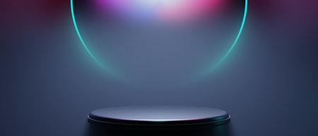 3d illustration rendering of technology futuristic cyberpunk display, gaming scifi stage pedestal...