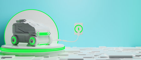 electric car charging battery station, EV vehicle transportaion  concept. 3d illustration rendering,...