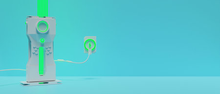 electric car charging battery station, EV vehicle transportaion  concept. 3d illustration rendering, technology of new energy, future of travelの写真素材