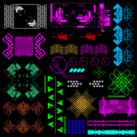 arrow techwear for cyberpunk scifi gaming fabric textile seamless pattern sticker template with collection set, 2d vector illustration renderingのイラスト素材