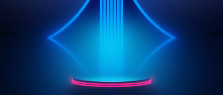 3d illustration rendering of gamer technology futuristic cyberpunk sci-fi display podium, gaming...