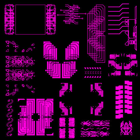 cyberpunk scifi gaming futuristic icon pattern HUD ux ui set collection template, 2d illustration...