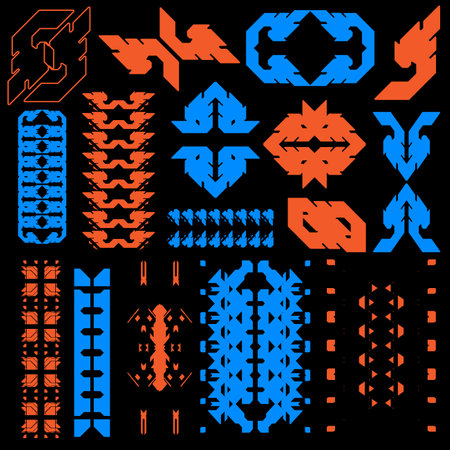 cyberpunk scifi gaming futuristic icon pattern HUD ux ui set collection template, 2d illustration rendering vector elementのイラスト素材