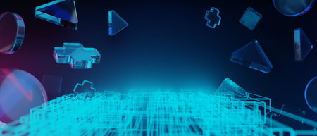 3d illustration rendering of gamer technology futuristic cyberpunk sci-fi display podium, gaming...