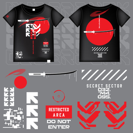 cyberpunk scifi gaming futuristic icon pattern  set collection template for fashion tshirt decoration decal, 2d illustration rendering vector elementのイラスト素材