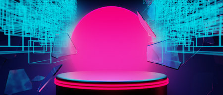 3d illustration rendering of gamer technology futuristic cyberpunk sci-fi display podium, gaming...