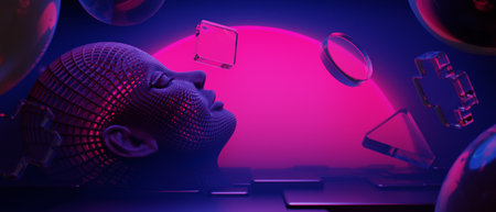 3d illustration rendering of gamer technology futuristic cyberpunk sci-fi display podium, gaming scifi stage pedestal abstract  backgroundの写真素材