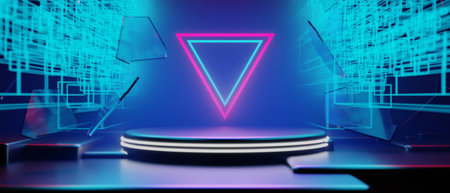 3d illustration rendering of gamer technology futuristic cyberpunk sci-fi display podium, gaming scifi stage pedestal abstract  backgroundの写真素材