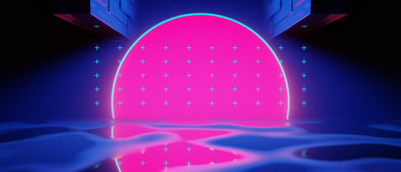3d illustration rendering of gamer technology futuristic cyberpunk sci-fi display podium, gaming...