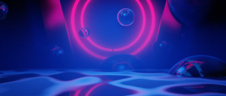 3d illustration rendering of gamer technology futuristic cyberpunk sci-fi display podium, gaming...