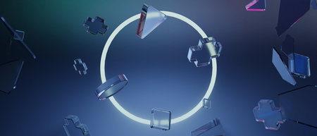 3d illustration rendering of y2k gamer technology futuristic cyberpunk sci-fi display podium, gaming...