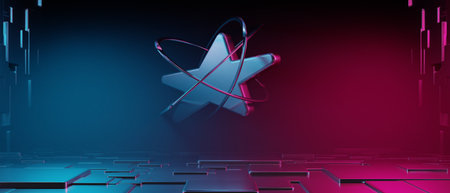 3d illustration rendering of y2k gamer technology futuristic cyberpunk sci-fi display podium, gaming scifi stage pedestal abstract  backgroundの写真素材