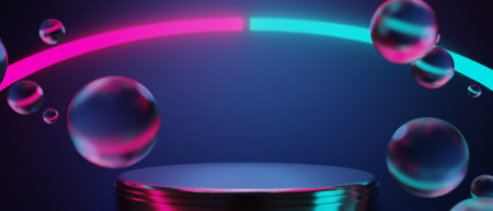 3d illustration rendering of y2k 2000s gamer technology futuristic cyberpunk sci-fi display podium, gaming stage pedestal abstract  backgroundの写真素材