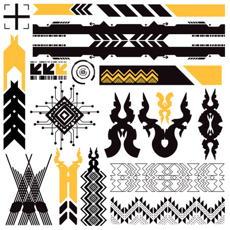 cyberpunk y2k 2000s gaming futuristic icon pattern  set collection template hud for branding fashion t-shirt decoration decals, 2d illustration rendering vectorのイラスト素材