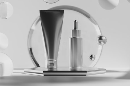 3d illustraion of cosmetic skin care beauty spa cream mockup, bathroom interior, medical healthcare treatment, fashion of makeup, bottle tube of packagingの写真素材
