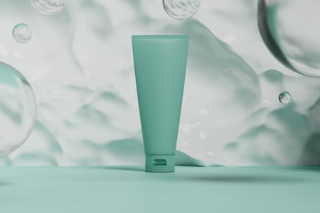 3d illustraion of cosmetic skin care beauty spa cream mockup, bathroom interior, medical healthcare treatment, fashion of makeup, bottle tube of packagingの写真素材