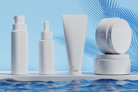 3d illustraion of cosmetic skin care beauty spa cream mockup, bathroom interior, medical healthcare treatment, fashion of makeup, bottle tube of packagingの写真素材
