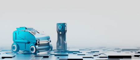 electric car charging battery station, EV vehicle transportaion  concept. 3d illustration rendering,...
