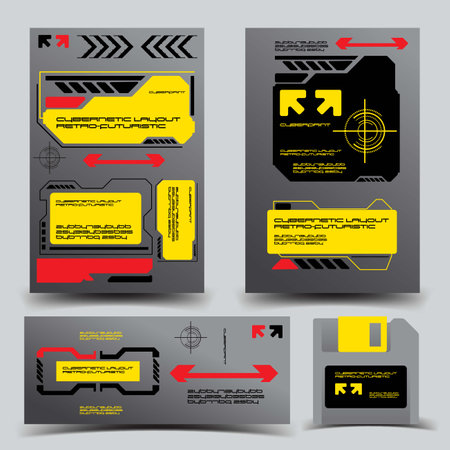 cyberpunk y2k 2000s gaming futuristic icon pattern set collection banner poster template hud for branding decoration decals, 2d illustration rendering vectorのイラスト素材