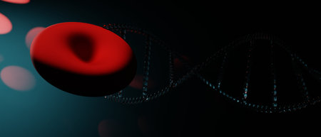 blood dna cells plasma double helix structure in body vein, healthcare and medical molecule, 3d illustration renderingの写真素材